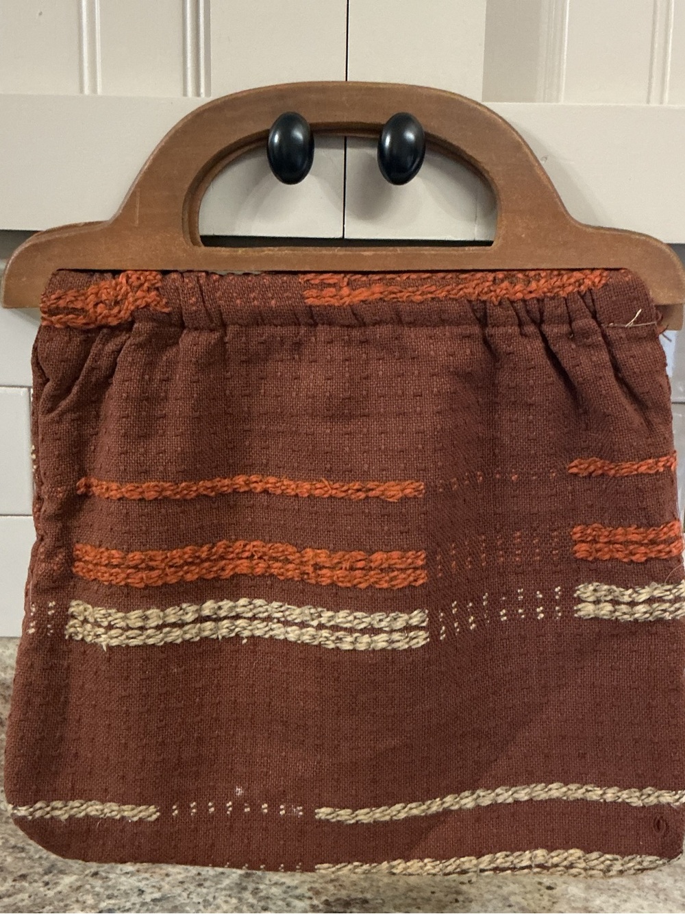 70’s Festival Wooden Handle Tapestry Bag